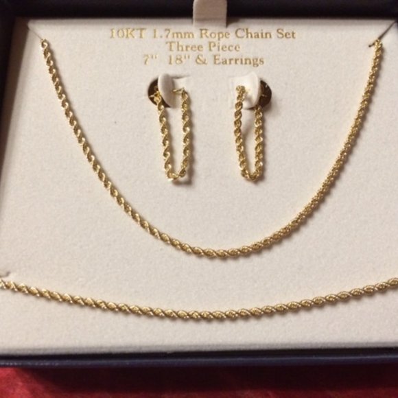 COPY - Beautiful 10KT, 1.7mm Gold Rope Chain Set (Chain, Earrings & Bracelet) - Picture 8 of 16